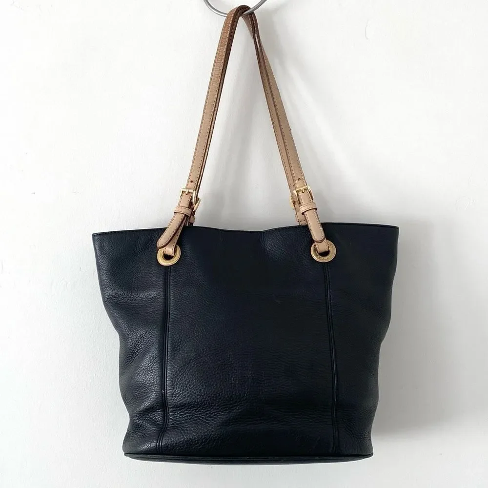 Michael Kors Black Pebbled Leather Tote Bag Large Roomy Travel Work Shopping